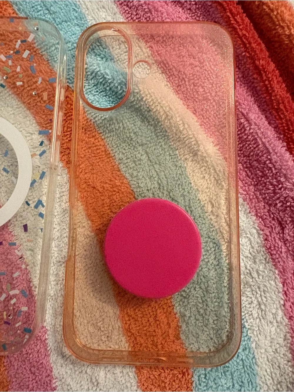 Clear Confetti MagSafe-Compatible Phone Case with Pink PopGrip